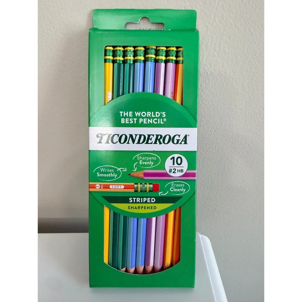 Ticonderoga Striped Pencils Unisex 10 Count Multicolor #2 HB Sharpened NWT